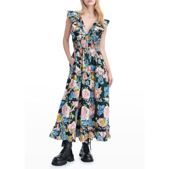 Love The Label Azalea Floral Poplin Tiered Ruffle Midi Dress Kylie Print - XSP